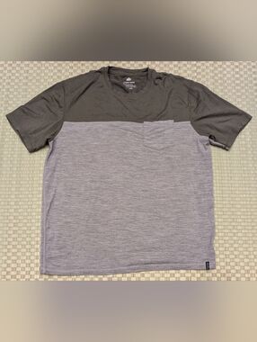 Woolly Everyday Merino Wool Pocket T-shirt Two Tone Green Gray Men's Size Large